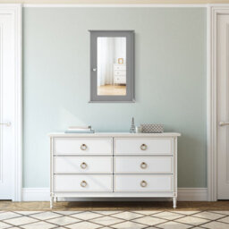 Costway Mirrored Bathroom Cabinet Wall Mount Storage Cabinet W/ Single Door-Grey - thumbnail 4