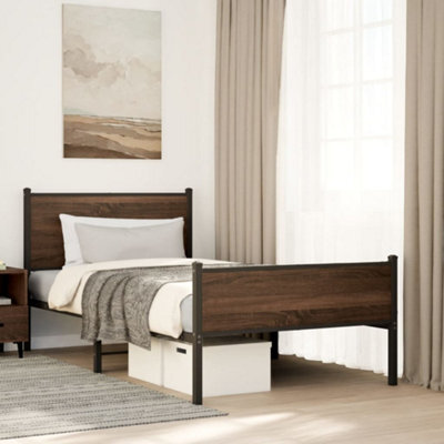 Berkfield Metal Bed Frame Without Mattress Brown Oak 100X200 Cm - image 1