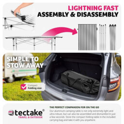 Tectake 1 Aluminum Folding Camping Table With Carry Bag, 140X70X70 Cm  - Grey - thumbnail 5