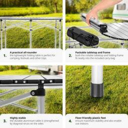 Tectake 1 Aluminum Folding Camping Table With Carry Bag, 140X70X70 Cm  - Grey - thumbnail 4