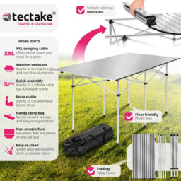 Tectake 1 Aluminum Folding Camping Table With Carry Bag, 140X70X70 Cm  - Grey - thumbnail 2