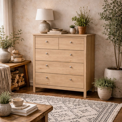 Wyld Haus Gossmere Hickory Oak Effect 5-Drawer Tall Chest Matt Finish Natural - image 1