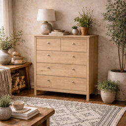 Wyld Haus Gossmere Hickory Oak Effect 5-Drawer Tall Chest Matt Finish Natural - thumbnail 1