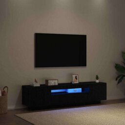 Berkfield Modern Tv Stand With Led Lights - Black Oak, 160X35X40 Cm, Made From Engineered Wood - thumbnail 4