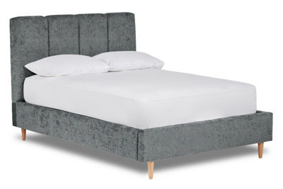 Divan Base Direct Zen Fabric Bed With Fluted Headboard Panels Bed Base Only 6Ft Super King- Pavia Charcoal