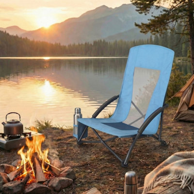 Songmics High Back Beach Chair, Portable Folding Camping Chair, Lightweight, Comfortable And Heavy Duty, Blue - image 1