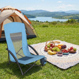 LEDREM High Back Beach Chair, Portable Folding Camping Chair, Lightweight, Comfortable And Heavy Duty, Outdoor Chair With Carry Bag, Blue - thumbnail 2