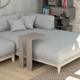 Decortie Muju Modern C-Shape Side End Coffee Table Multipurpose Sofa Lap Mocha Grey H 57Cm