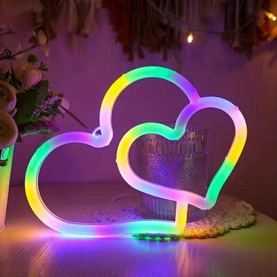 Double Heart Neon Wall Light Usb Or Battery Powered 0 To 5W For Bedroom - image 1