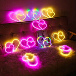 Double Heart Neon Wall Light Usb Or Battery Powered 0 To 5W For Bedroom - thumbnail 4