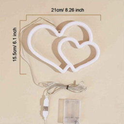 Double Heart Neon Wall Light Usb Or Battery Powered 0 To 5W For Bedroom - thumbnail 2