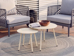 Beliani Set Of 2 Garden Coffee Tables Vimercate Metal Beige - thumbnail 2