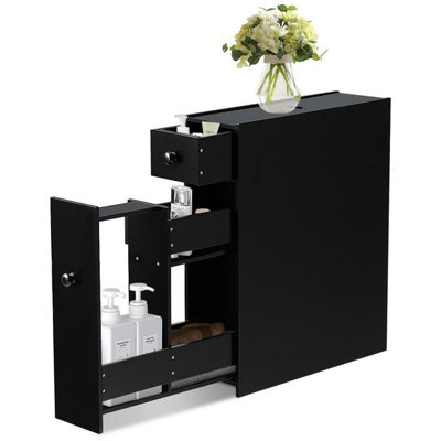 Costway Bathroom Slim Floor Cabinet Narrow Wooden Toilet Floor Cabinet W/ Drawers - image 1