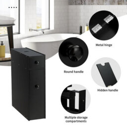 Costway Bathroom Slim Floor Cabinet Narrow Wooden Toilet Floor Cabinet W/ Drawers - thumbnail 8