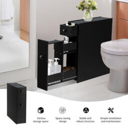 Costway Bathroom Slim Floor Cabinet Narrow Wooden Toilet Floor Cabinet W/ Drawers - thumbnail 5