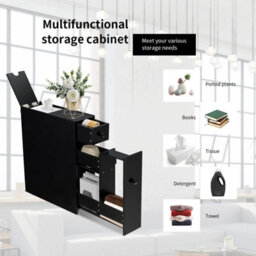 Costway Bathroom Slim Floor Cabinet Narrow Wooden Toilet Floor Cabinet W/ Drawers - thumbnail 6