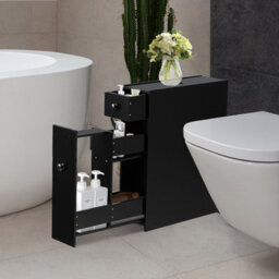 Costway Bathroom Slim Floor Cabinet Narrow Wooden Toilet Floor Cabinet W/ Drawers - thumbnail 3