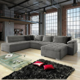 Niko Bis Fold Out U Shape Corner Sofa Chipboard Frame With Storage Bed 350X205X76 Cm Grey Right - thumbnail 1