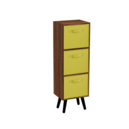 Urbn-Living Urbnliving 80Cm Height 3 Tier Teak Wooden Storage Bookcase Scandinavian Style Black Legs With Yellow Inserts - thumbnail 2