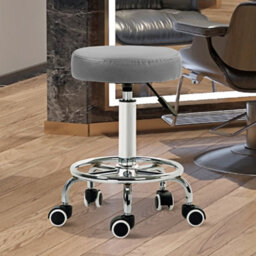 Vinsetto Round Pu Leather Salon Beautician Stool Adjustable Height, Grey - thumbnail 9