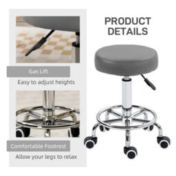 Vinsetto Round Pu Leather Salon Beautician Stool Adjustable Height, Grey - thumbnail 8