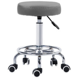 Vinsetto Round Pu Leather Salon Beautician Stool Adjustable Height, Grey - thumbnail 2