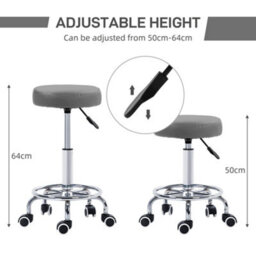 Vinsetto Round Pu Leather Salon Beautician Stool Adjustable Height, Grey - thumbnail 4