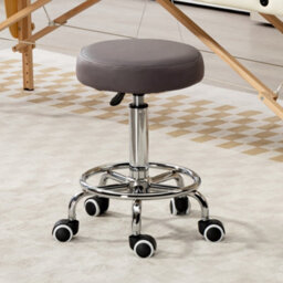 Vinsetto Round Pu Leather Salon Beautician Stool Adjustable Height, Grey - thumbnail 1