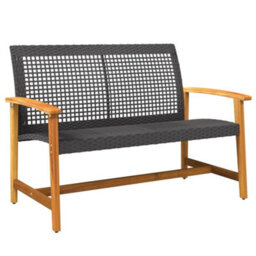 Walplus Garden Bench Black 112 Cm Poly Rattan And Acacia Wood - thumbnail 2