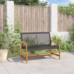 Walplus Garden Bench Black 112 Cm Poly Rattan And Acacia Wood - thumbnail 3