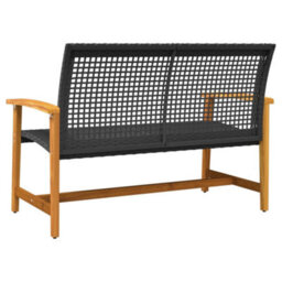 Walplus Garden Bench Black 112 Cm Poly Rattan And Acacia Wood - thumbnail 6