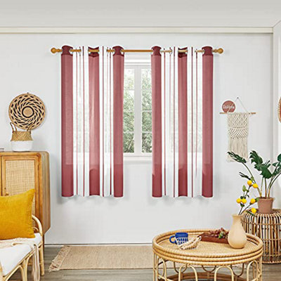 Deconovo Voile Curtains Semi Transparent Soft Decorative Striped Yarn-Dyed Sheer Curtains Eyelet 55 X 72 Inch Red 2 Panels - image 1
