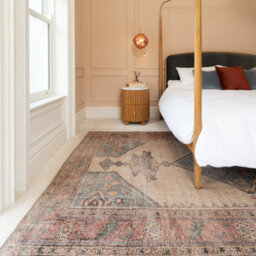 Loomed Vintage Tribal Cotton Chenille Rug Beige Blue Distressed Machine Washable 240Cm X 330Cm - thumbnail 5