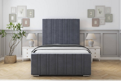 "Sloomy Radcliffe Steel Plush Bed Frame With 50"" Upholstered Headboard 2'6 Small Single" - image 1