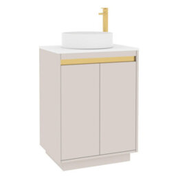 Royal Bathrooms Orion 600mm Warm Taupe Floor Standing Vanity Unit 2 Door With Plain White Undrilled Worktop & Brushed Brass Accent Trim - thumbnail 6