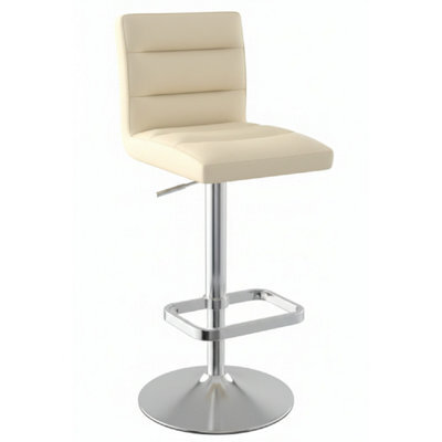 Swank Brushed Steel Kitchen Swivel Bar Stool With Faux Leather Padded Seat - Cream