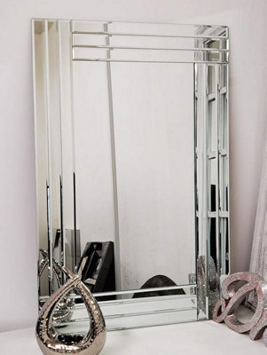 Biznest Large Wall Mirror Bevelled Triple Edge Mirror Strips Frameless Elegant 40X60Cm Mirror Collection Of Biznest Store - image 1