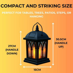 27Cm Solar Led Flickering Flame Amber Candle Lantern - thumbnail 3
