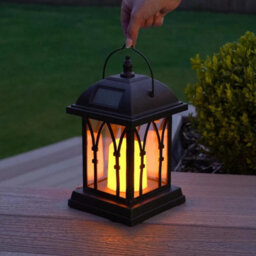 27Cm Solar Led Flickering Flame Amber Candle Lantern - thumbnail 2