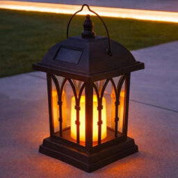 27Cm Solar Led Flickering Flame Amber Candle Lantern - thumbnail 4