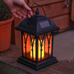 27Cm Solar Led Flickering Flame Amber Candle Lantern - thumbnail 1