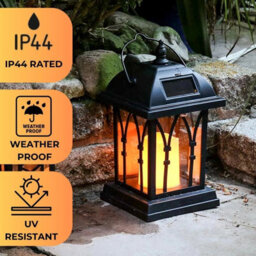 27Cm Solar Led Flickering Flame Amber Candle Lantern - thumbnail 5