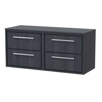 Hudson Reed Lille Wall Hung 4 Drawer Countertop Vanity Unit & Worktop, Graphite Woodgrain Finish, 1205 X 460 mm - image 1