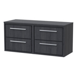 Hudson Reed Lille Wall Hung 4 Drawer Countertop Vanity Unit & Worktop, Graphite Woodgrain Finish, 1205 X 460 mm - thumbnail 2