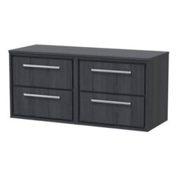 Hudson Reed Lille Wall Hung 4 Drawer Countertop Vanity Unit & Worktop, Graphite Woodgrain Finish, 1205 X 460 mm - thumbnail 1