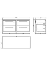 Hudson Reed Lille Wall Hung 4 Drawer Countertop Vanity Unit & Worktop, Graphite Woodgrain Finish, 1205 X 460 mm - thumbnail 4