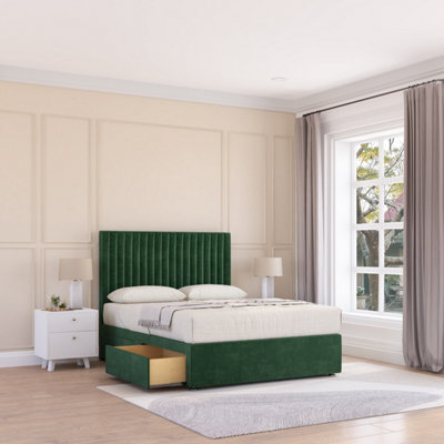 "Sloomy 4Ft Manhattan Divan Bed Base Emerald Plush ,no Drawers & 26"" Struts Headboard - Small Double" - image 1