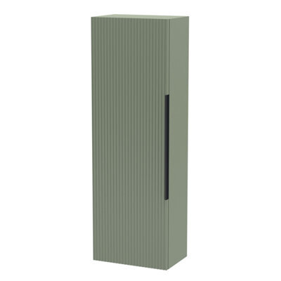 Balterley Fluted Front Wall Hung Single Door Tall Bathroom Storage Unit, 400mm, Green, Black Handle - image 1
