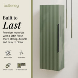 Balterley Fluted Front Wall Hung Single Door Tall Bathroom Storage Unit, 400mm, Green, Black Handle - thumbnail 2