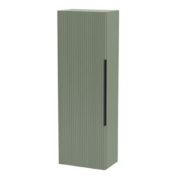 Balterley Fluted Front Wall Hung Single Door Tall Bathroom Storage Unit, 400mm, Green, Black Handle - thumbnail 1